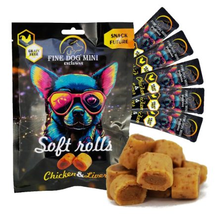 FINE DOG Exclusive Soft Rolls - jutalomfalat kutyáknak csirkével és májjal  5x10g 