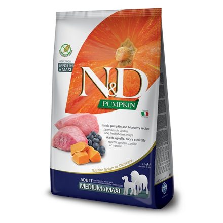 N&D Dog Grain Free Pumpkin adult medium & maxi lamb, pumpkin & blueberry (bárány & áfonya sütőtökkel) száraz kutyatáp 2,5kg