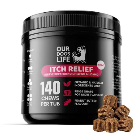 OurDogsLife Itch Relief Chews - Mogyoróvaj ízesítésű falatkák vakarodzó kutyáknak 140db