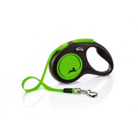 Flexi New Neon "S" (zöld) - szalagos automata póráz (5m)