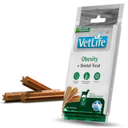 Vet Life Dog Obesity+Dental Treat fogtisztító jutalomfalat túlsúlyos kutyának Medium&Maxi 100g lejárat közeli