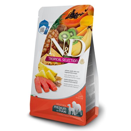 N&D Dog Tropical Selection Adult Medium/Maxi lazac, tönkölybúza, zab, trópusi gyümölcsök száraztáp kutyának 2kg 