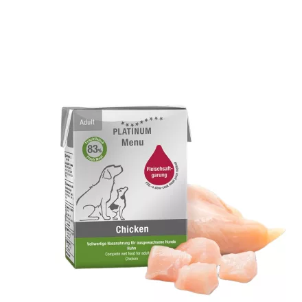 PLATINUM MENU Chicken-nedves kutyatáp felnőtt kutyának csirkehúsból 12x185g