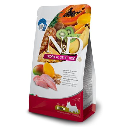 N&D Dog Tropical Selection Adult Mini csirke, tönkölybúza, zab, trópusi gyümölcsök száraztáp kutyának 5kg