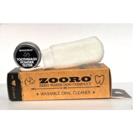 Zooro® - Mosható és ujjra húzható, ezüstionos fogtisztító kutyáknak, ajándék fogmosó porral