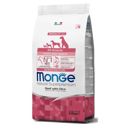 Monge Dog Puppy&Junior All Breeds Monoprotein marha-rizs száraztáp kutyának 2,5kg