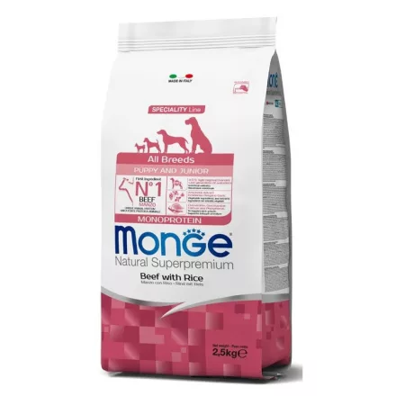 Monge Dog Puppy&Junior All Breeds Monoprotein marha-rizs száraztáp kutyának 2,5kg