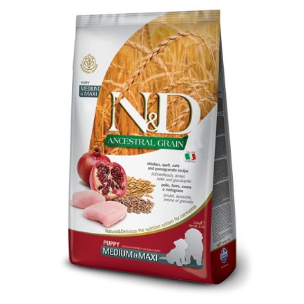 N&D Dog Ancestral Grain Puppy medium & maxi chicken & pomegranate (csirke & gránátalma) száraz kutyatáp 2,5kg