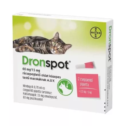 Dronspot 60 mg/15 mg rácsepegtető oldat közepes testű macskáknak 2x0,7ml