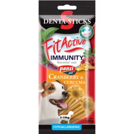   FitActive Hypoallergenic Denta-Sticks Immunity Cranberry & Curcuma - Immunerősítő és fogtisztító rágórudak "L" 170g