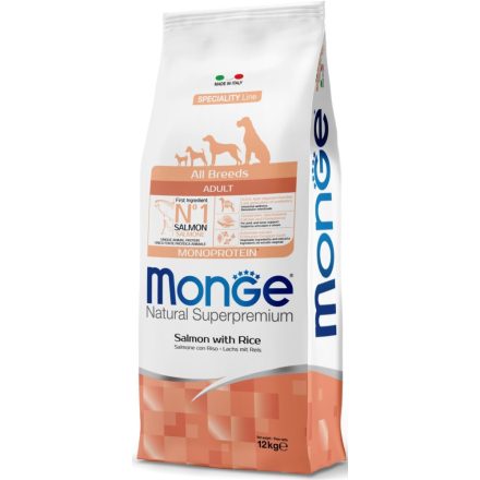 Monge Dog Adult Monoprotein All Breeds lazac-rizs száraztáp kutyának 12kg