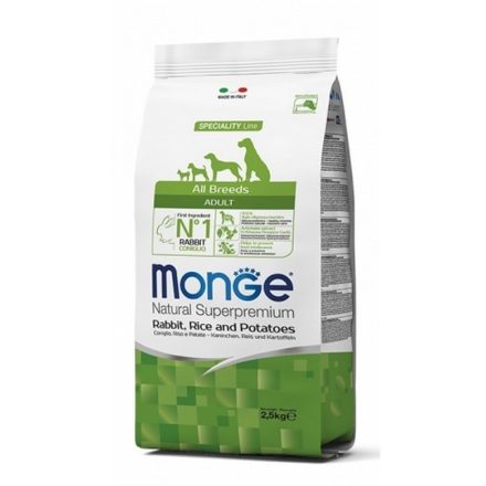 Monge Dog Adult Monoprotein All Breeds nyúl-rizs-burgonya száraztáp kutyának 2,5 kg