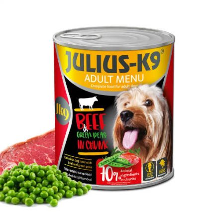 JULIUS K-9 konzerv Adult marha,borsó felnőtt kutyák részére (800g)
