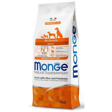 Monge Dog Adult MONOPROTEIN All Breeds kacsa-rizs-burgonya száraztáp kutyának 12kg