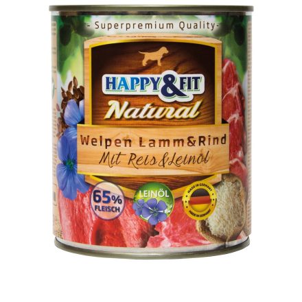 Happy&Fit Natural Welpen Lamm&Rind mit Reis&Leinöl 6x800g (bárányhús, marhahús, rizs, lenmagolaj)