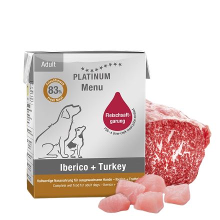 PLATINUM MENU Iberico + Turkey-nedves kutyatáp felnőtt kutyának ibériai sertés és pulyka 12x375g