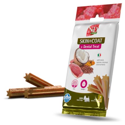 N&D Quinoa Dog Skin&Coat Dental Duck bőr és szőrzet támogató, fogtisztító jutalomfalat kutyának Mini 60g