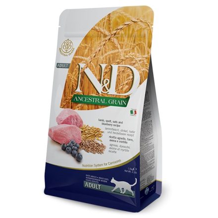 N&D Cat Ancestral Grain Adult lamb, spelt, oats & blueberry (bárány, tönköly, zab & áfonya) száraz macskaeledel 1,5kg