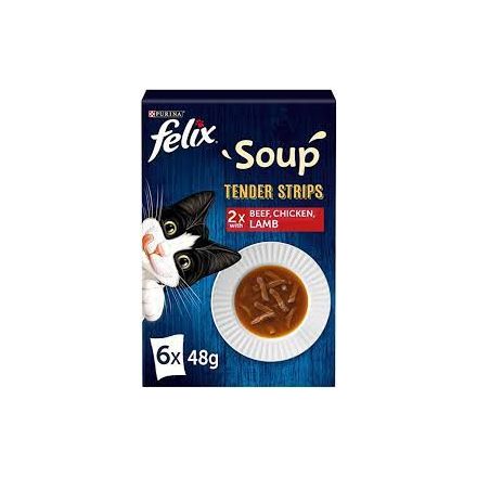FELIX Soup Tender strips - nedves eledel - marha,csirke,bárány szószban - macskák részére 6x48g