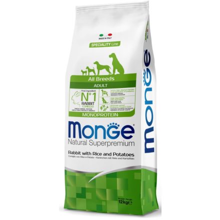 Monge Dog Adult Monoprotein All Breeds nyúl-rizs-burgonya száraztáp kutyának 12kg