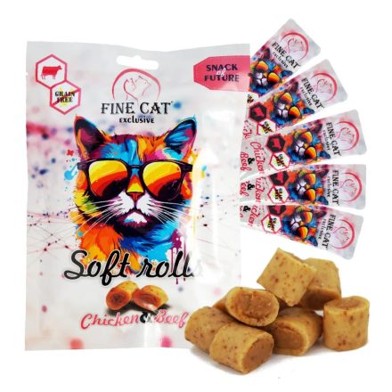 FINE CAT Exkluzív Soft Roll snack macskáknak csirke és marhahússal 5x10g