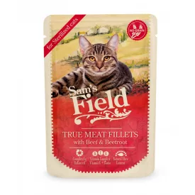  Sam's Field True Meat Fillets for sterilized cats - Marha és cékla alutasakos eledel 85g