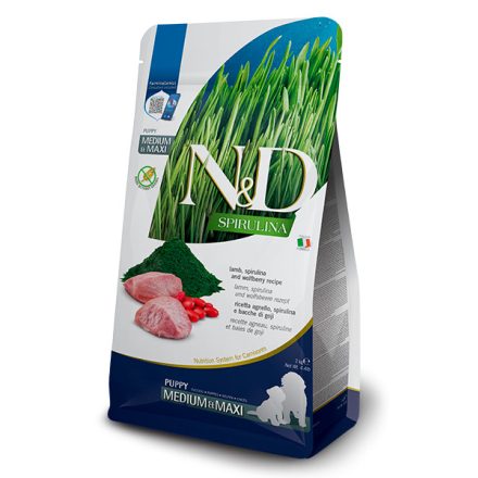 N&D Dog Spirulina Puppy Medium/Maxi bárány, spirulina és goji-bogyó száraztáp kölyök kutyának 7kg