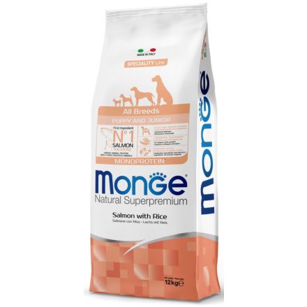 Monge Dog Puppy&Junior All Breeds Monoprotein lazac-rizs száraztáp kutyának 15kg