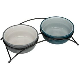  Trixie 24536 Ceramic Bowl Set - kerámia tál szett (petrol zöld/szürke) kutyák részére (2x0,6l /Ø15cm)