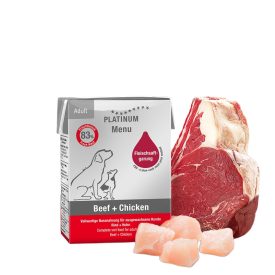  PLATINUM MENU Beef + Chicken-nedves kutyatáp felnőtt kutyának marha és csirke 12x185g