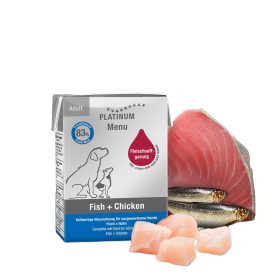   PLATINUM MENU Fish + Chicken-nedves kutyatáp felnőtt kutyának hal és csirke 12x185g