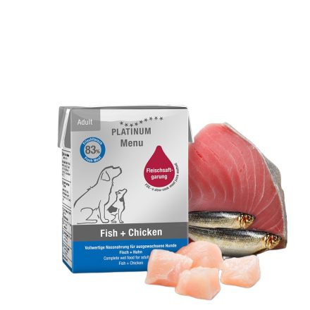 PLATINUM MENU Fish + Chicken-nedves kutyatáp felnőtt kutyának hal és csirke 12x185g
