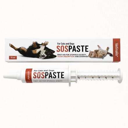 Vetinalis+ SOSpasta gyomorsav semlegesítő és bélflóra helyreállító paszta kutyáknak és macskáknak 15ml