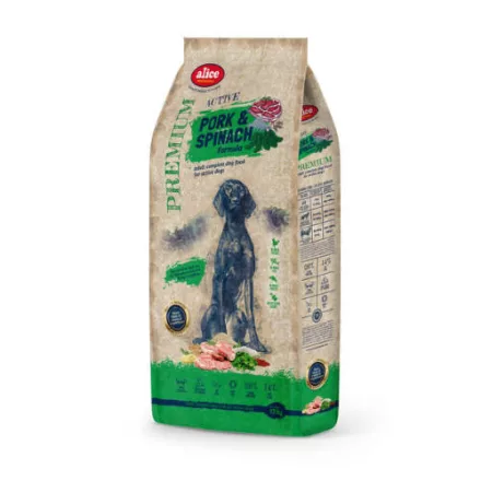 Alice Adult Active Pork & Spinach csirkementes kutyatáp 17kg