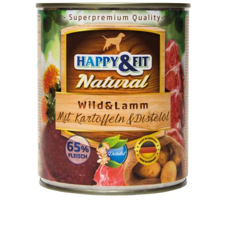 Happy&Fit Natural Wild&Lamm mit Kartoffeln&Distelöl 6x800g (vadhússokkal, bárányhússal, burgonyával és sáfrányos szekliceolajjal)