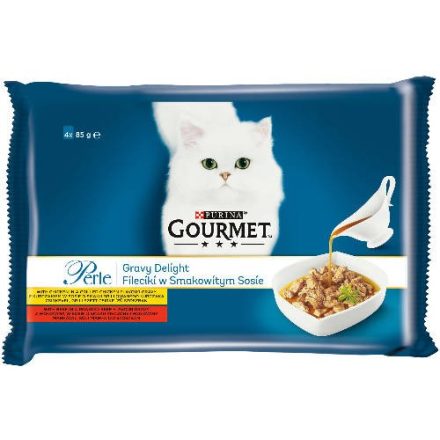 Gourmet Perle Gravy Delight falatok szószban (csirkével és marhával) nedvestáp - macskák részére (4x85g)