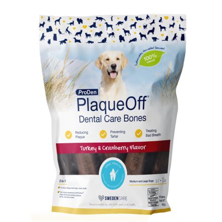 ProDen PlaqueOff Dental Bones dog Turkey & Cranberry fogápoló jutalomfalat pulykával és vörösáfonyával közepes és nagytestű kutyának 482g