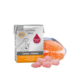   PLATINUM MENU Turkey + Salmon-nedves kutyatáp felnőtt kutyának pulyka és lazac 185g