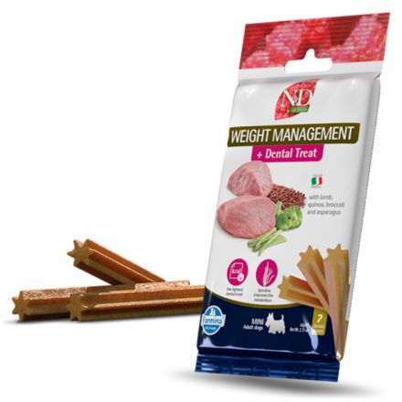 N&D Quinoa Dog Weight Management Dental Lamb fogtisztító jutalomfalat túlsúlyos kutyának Mini 60g