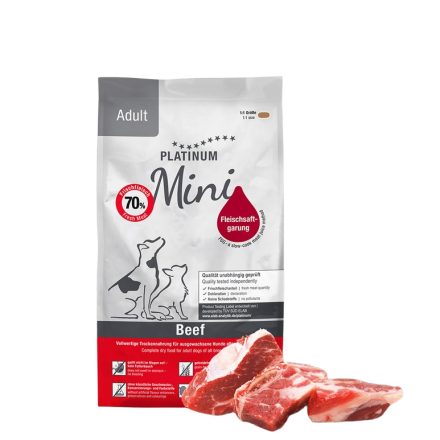 PLATINUM Adult Beef+Potato Mini kutyatáp felnőtt kistestű kutyának marhahúsból 900g