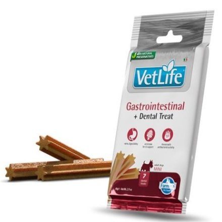 Vet Life Dog Gastrointestinal+Dental Treat fogtisztító jutalomfalat emésztési problémával küzdő kutyának Mini 60g