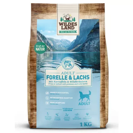 Wildes Land Száraztáp pisztránggal, lazaccal és burgonyával kutyáknak 1kg