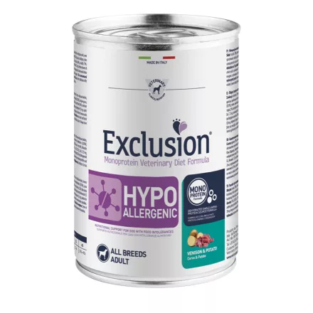 Exclusion Veterinary Diet Hypoallergenic Venison & Potato konzerv kutyának 400g lejárat közeli