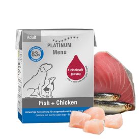   PLATINUM MENU Fish + Chicken-nedves kutyatáp felnőtt kutyának hal és csirke 12x375g