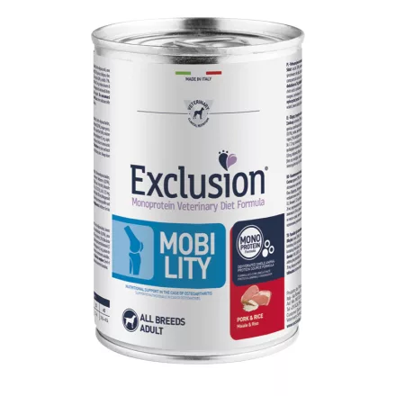 Exclusion Veterinary Diet Mobility Pork & Rice konzerv kutyának 400g lejárat közeli
