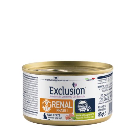 Exclusion Veterinary Diet Cat Renal Phase I. Pork&Pea and Rice gyógykonzerv macskának 85g