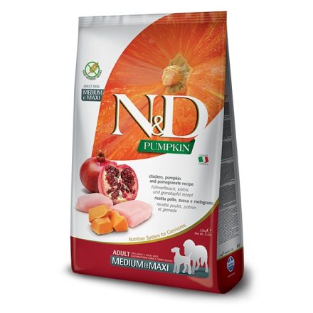 N&D Dog Grain Free Pumpkin adult medium & maxi chicken, pumpkin & pomegranate (csirke & gránátalma sütőtökkel) száraz kutyatáp 2,5kg