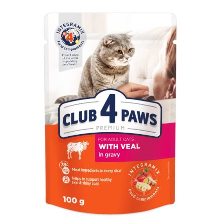 CLUB 4 PAWS Veal in gravy- borjúhússal mártásban- szaftos eledel felnőtt macskáknak 100g