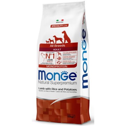 Monge Dog Adult MONOPROTEIN All Breeds bárány-rizs-burgonya száraztáp kutyának 12kg