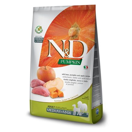 N&D Dog Grain Free Pumpkin adult medium & maxi wild boar, pumpkin & apple (vaddisznó & alma sütőtökkel) száraz kutyatáp 2,5kg